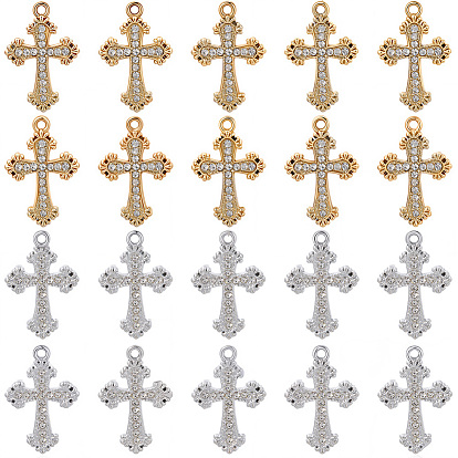 40шт 2 цветной сплав подвески со стразами, УФ-покрытием, крестик