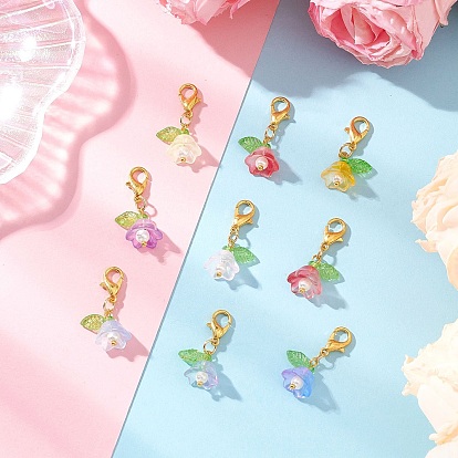 Прозрачные двухцветные стеклянные подвесные украшения в виде цветов, окрашенные распылением, с цинковым сплавом застежками омаров коготь