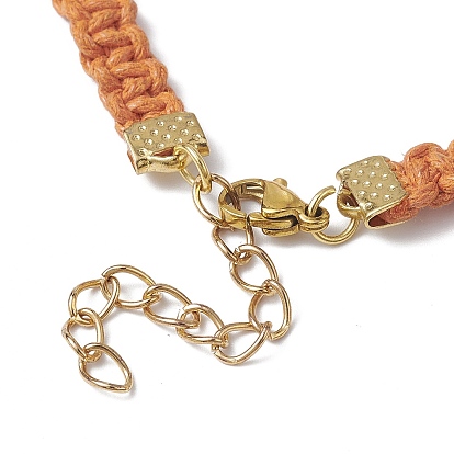 Braided Waxed Polyester Rectangle Link Chain Bracelets, with Real 18K Gold Plated 304 Stainless Steel Clasps