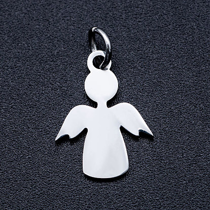 304 Stainless Steel Pendants, Stamping Blank Tag Charms, with Unsoldered Jump Rings, Angel