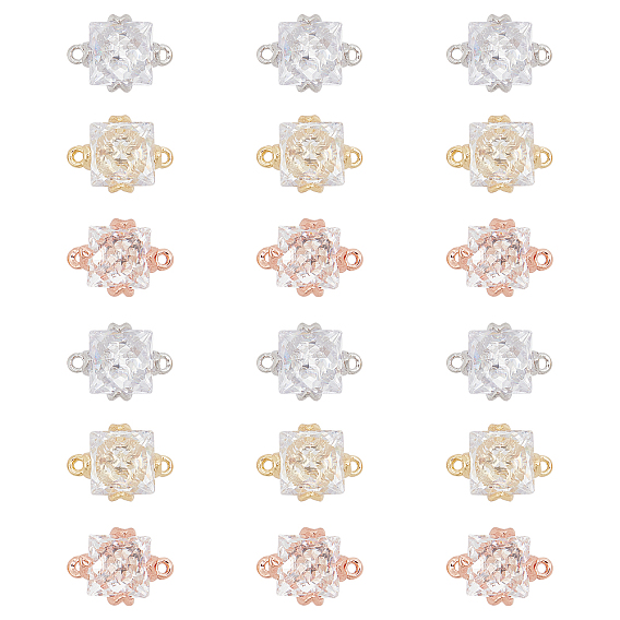 18Pcs 3 Colors Brass Micro Pave Cubic Zirconia Links, Square