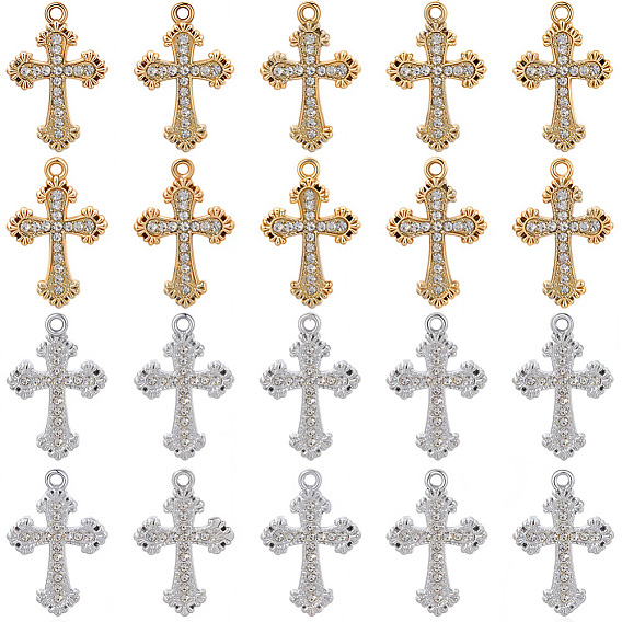 40шт 2 цветной сплав подвески со стразами, УФ-покрытием, крестик