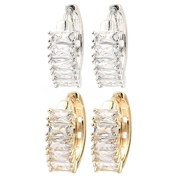 Серьги-кольца из латуни с цирконием, прямоугольные