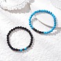 2 Браслеты из натурального черного оникса, синтетического говлита и гематита, эластичные, для женщин и мужчин., круглые