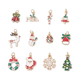 12шт рождественские подвески из эмали из сплава, с открытыми пружинными кольцами из нержавеющей стали 304, разнообразные
