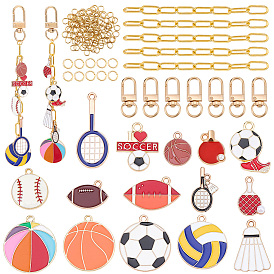 Наборы для изготовления брелоков своими руками, включают в себя подвески из сплава с эмалью на спортивную тематику, поворотные застежки Zalloy, удлинитель цепи из железных скрепок, железа открыты кольца прыжок