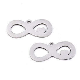 201 Stainless Steel Pendants, Laser Cut, Infinity with Heart