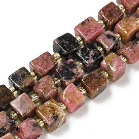 Natural Rhodonite Beads Strands, Cube, with Seed Beads