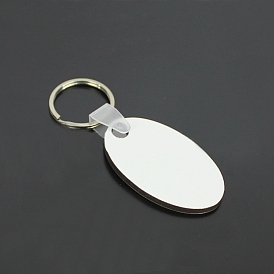 Porte-clés en mdf vierge double face par sublimation, avec pendentifs en bois dur de forme ovale et porte-clés fendus en fer