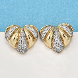 Женские серьги-гвоздики из латуни с микропаве и прозрачным кубическим цирконием, сердце