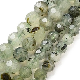 Natural Prehnite Beads Strands, Faceted Football Hexagonal Cut, Round