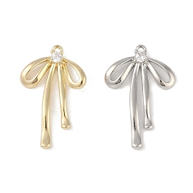 Brass Micro Pave Clear Cubic Zirconia Pendants, with Long Bowknot