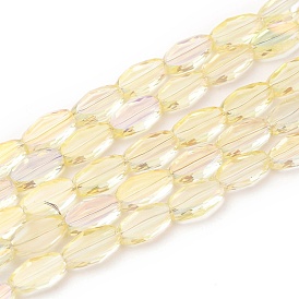 Transparent Electroplate Glass Beads Strands, Faceted, Oval, Full Rainbow Plated