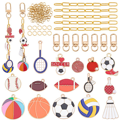 Наборы для изготовления брелоков своими руками, включают в себя подвески из сплава с эмалью на спортивную тематику, поворотные застежки Zalloy, удлинитель цепи из железных скрепок, железа открыты кольца прыжок