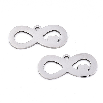 201 Stainless Steel Pendants, Laser Cut, Infinity with Heart