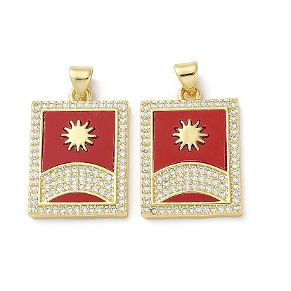 Brass Micro Pave Clear Cubic Zirconia Pendants, Cadmium Free & Lead Free, with Synthetic Turquoise, Real 18K Gold Plated, Sun