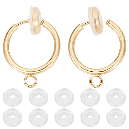 20шт. 304 фурнитура для сережек-клипс из нержавеющей стали, для изготовления непроколотых серег, с петлей и пружинами, с 20 шт. удобные силиконовые прокладки