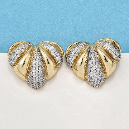 Женские серьги-гвоздики из латуни с микропаве и прозрачным кубическим цирконием, сердце