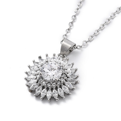 Латунный прозрачный кубический цирконий цветок подвеска ожерелье