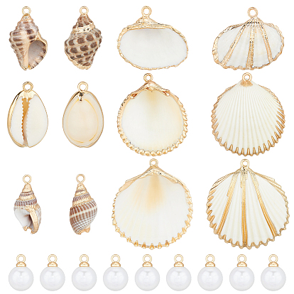 12шт. 6 стили подвесок в виде морских ракушек с гальваническим покрытием и 30шт. наборы фурнитуры для подвесок из АБС-пластика с имитацией жемчуга