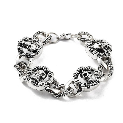 Retro Alloy Skull Link Chain Bracelets for Women Men