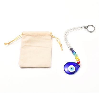 Handmade Lampwork Evil Eye Big Pendants, with Glass Beads and Velvet Packing, Teardrop