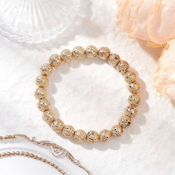 Гальванизированные натуральные лавовые камни круглые бусины эластичные браслеты для женщин и мужчин