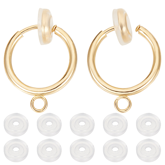 20шт. 304 фурнитура для сережек-клипс из нержавеющей стали, для изготовления непроколотых серег, с петлей и пружинами, с 20 шт. удобные силиконовые прокладки