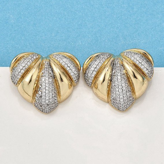 Женские серьги-гвоздики из латуни с микропаве и прозрачным кубическим цирконием, сердце