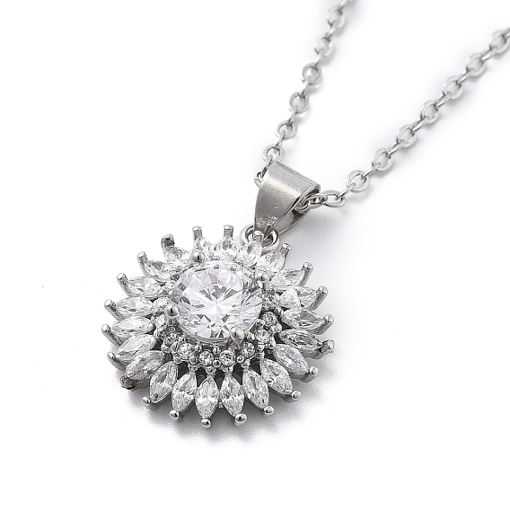 Латунный прозрачный кубический цирконий цветок подвеска ожерелье