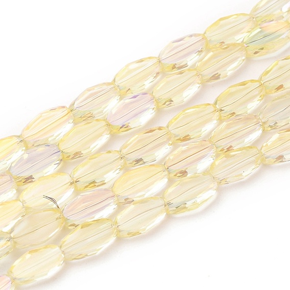 Transparent Electroplate Glass Beads Strands, Faceted, Oval, Full Rainbow Plated