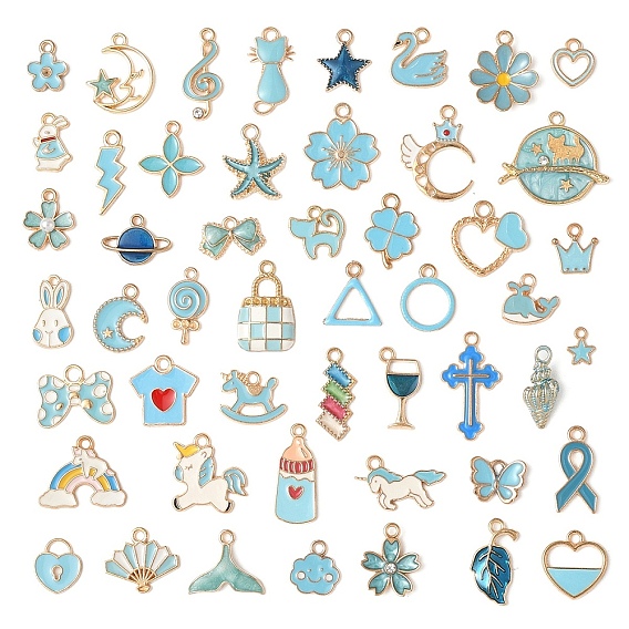 Alloy Enamel Pendants, Mixed Shapes, Light Gold