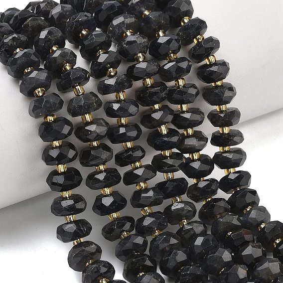 Природные иолит нитей бисера, рондель, граненые, с бисером