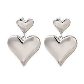 Brass Heart Stud Earrings for Women