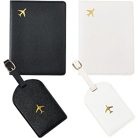 2комплекты из ПУ кожи: багажная бирка и обложка для паспорта, прямоугольные