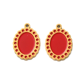 Ion Plating(IP) 304 Stainless Steel Red Enamel Charms, Oval Charm