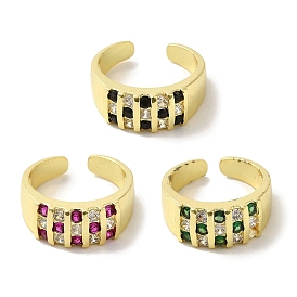 Rack Plating Brass Micro Pave Cubic Zirconia Cuff Rings, Long-Lasting Plated, Lead Free & Cadmium Free
