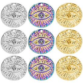 304 подвеска из нержавеющей стали со стразами, плоский круглый с шармом в виде глаз