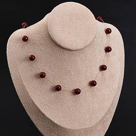 304 ожерелья из нержавеющей стали и круглой натуральной сердолик (окрашенной и нагретой), ионное покрытие (ip)