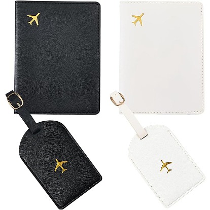 2комплекты из ПУ кожи: багажная бирка и обложка для паспорта, прямоугольные