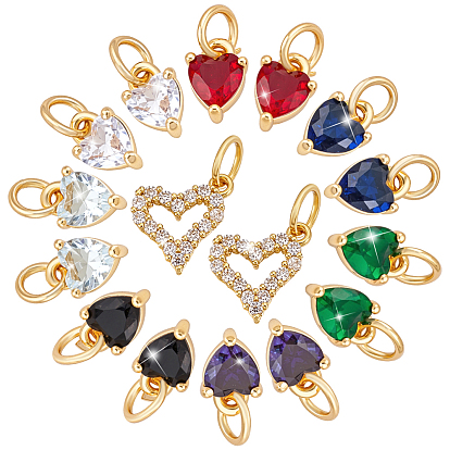 16 шт. 8 цвета латунные подвески из фианита с микропаве, долговечный, реальный 18 k позолоченный, сердце