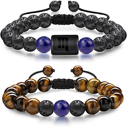 Vintage Zodiac Lava Stone Bracelet with Tiger Eye Beads and Essential Oil Diffuser for Men