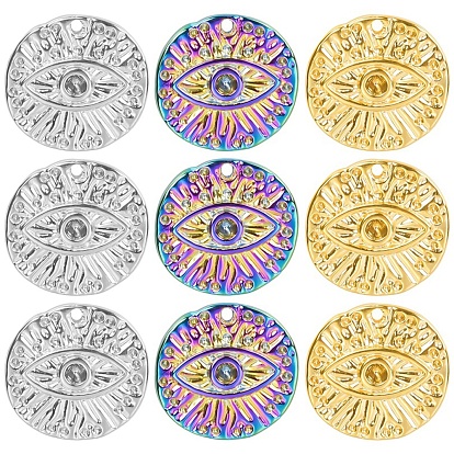 304 подвеска из нержавеющей стали со стразами, плоский круглый с шармом в виде глаз
