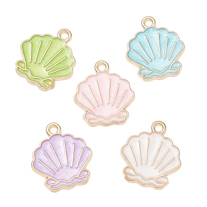 Alloy Enamel Pendants, Shell Shapes Charms, Golden