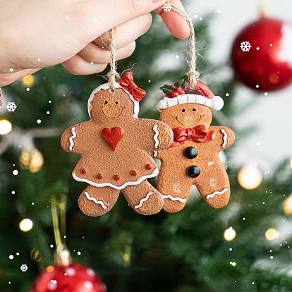 Resin Gingerbread Man Pendant Decorations, for Christmas Tree, Shop, Wall Hanging Ornaments