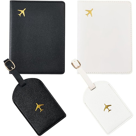 2комплекты из ПУ кожи: багажная бирка и обложка для паспорта, прямоугольные