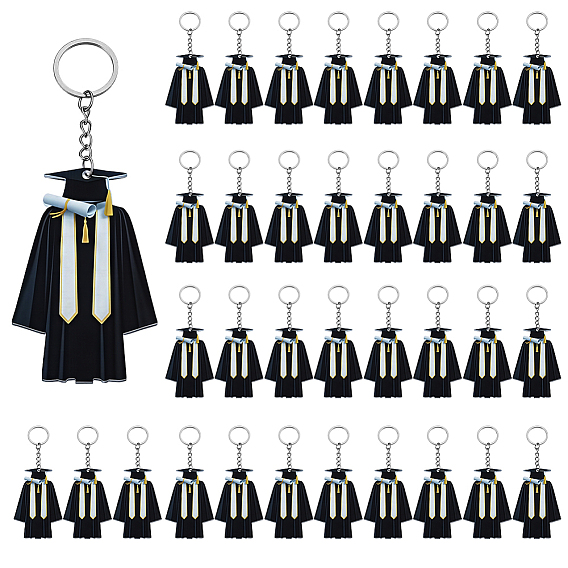 36Pcs Acrylic Keychains, with Alloy Rings, Doctoral Gown, Platinum