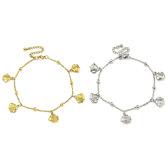 Летний пляж 304 тросовые цепи из нержавеющей стали, браслеты с подвесками в виде рыбок