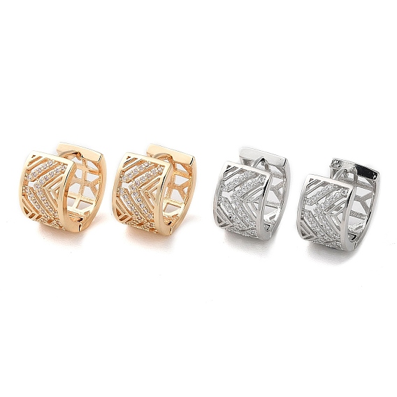 Rack Plating Brass Micro Pave Cubic Zirconia Thick Hoop Earrings, Hollow