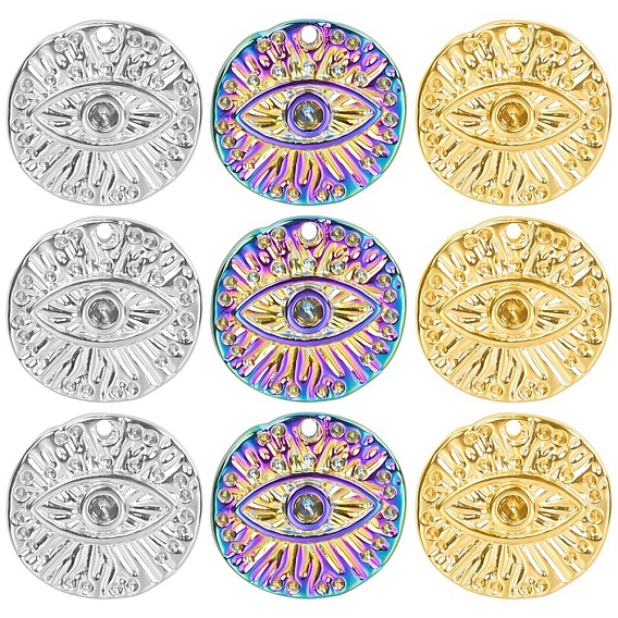 304 подвеска из нержавеющей стали со стразами, плоский круглый с шармом в виде глаз